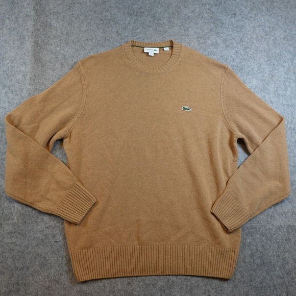 Lacoste Other - Lacoste Sweater Mens Large Tan Classic Fit Wool Crew Neck AH2916-51 Brown Luxury